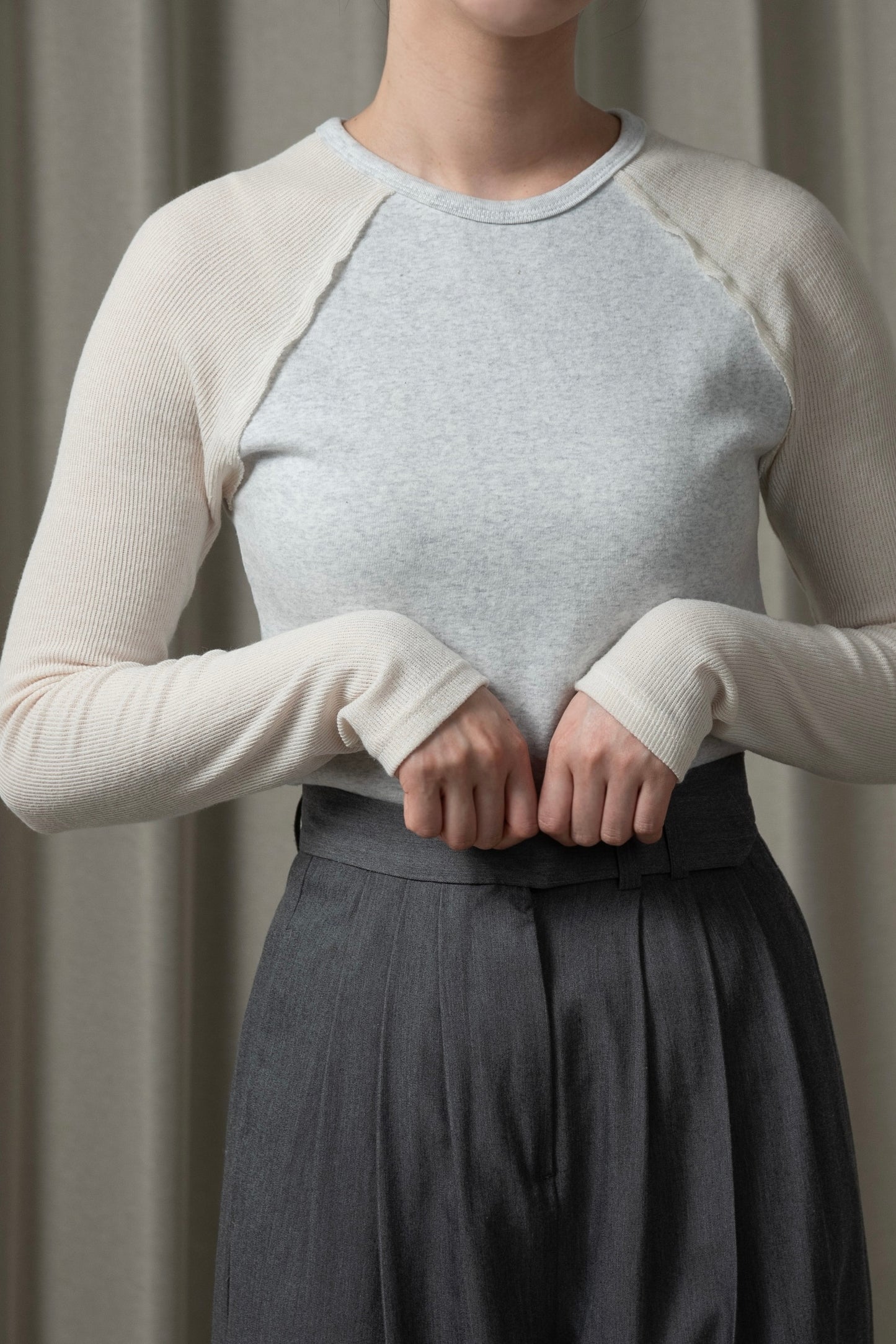 rib knit docking raglan sleeve T