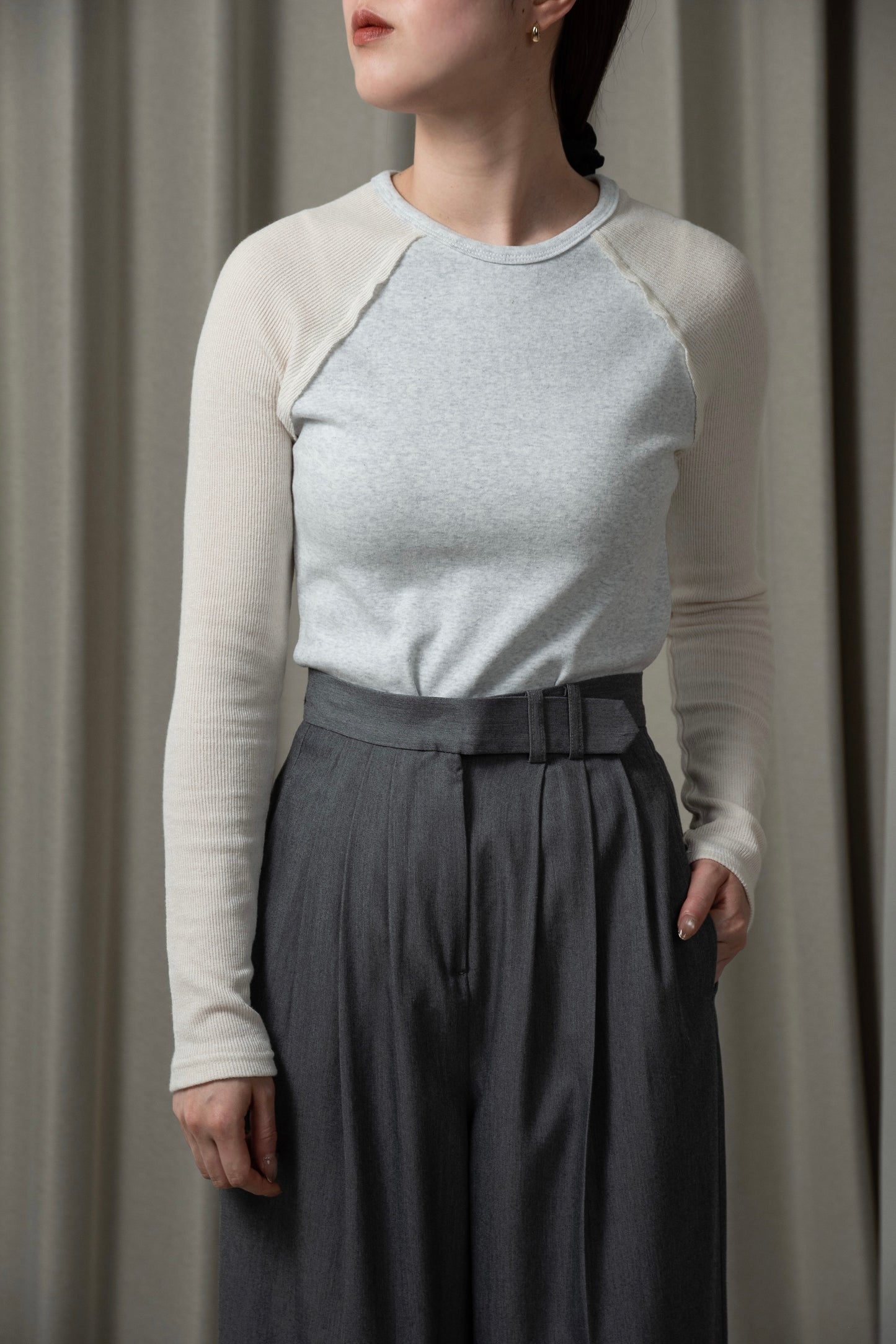 rib knit docking raglan sleeve T