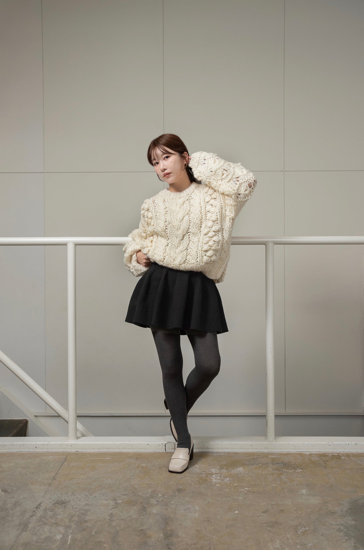 structured flare knit skirt