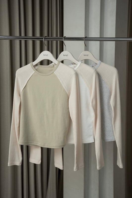 rib knit docking raglan sleeve T