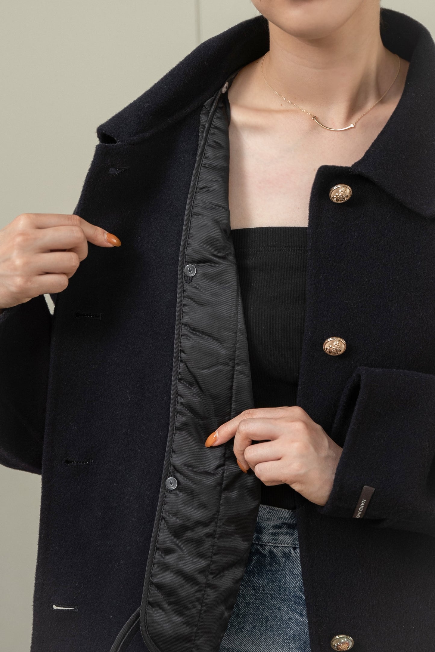 handmade college button wool coat