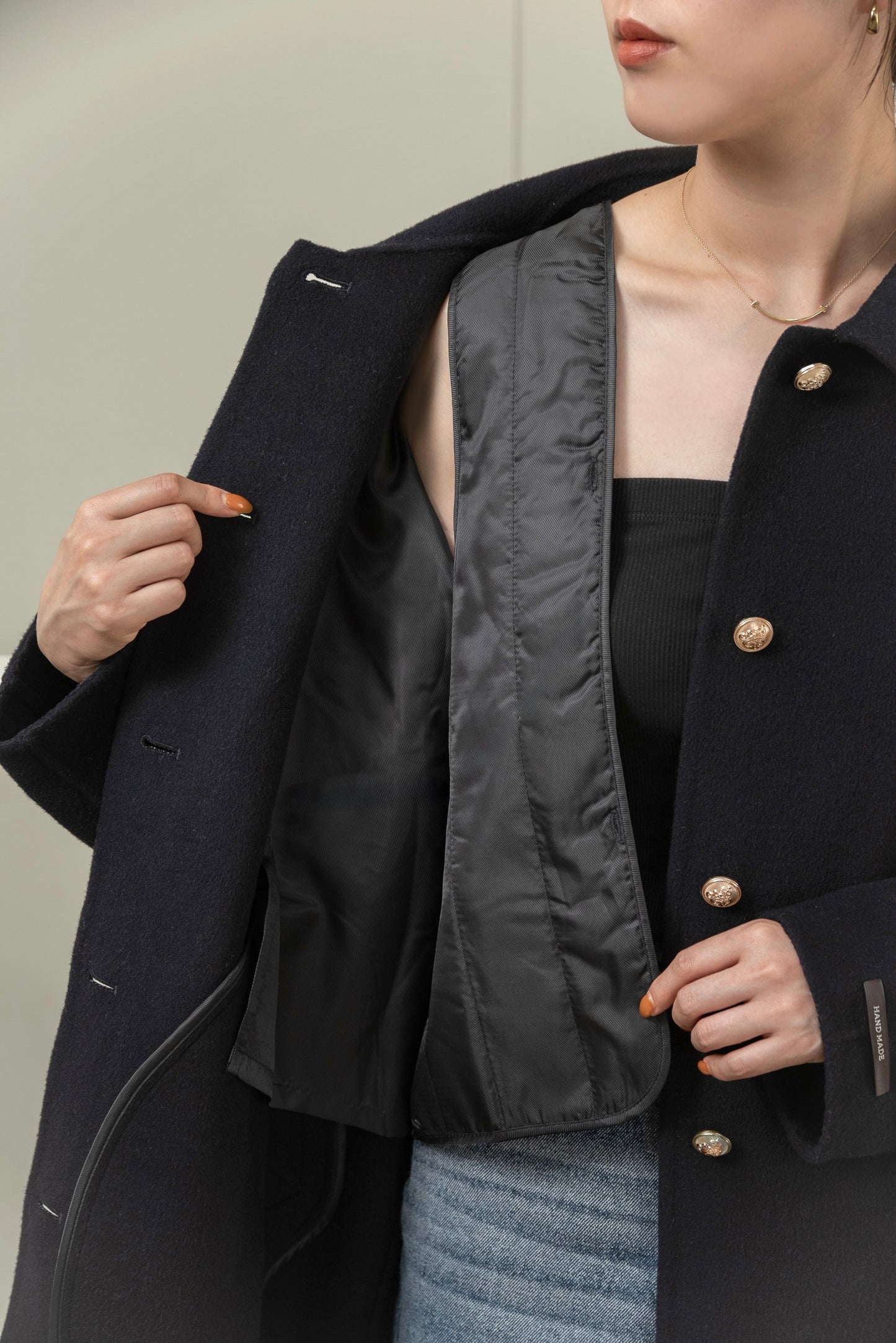 handmade college button wool coat