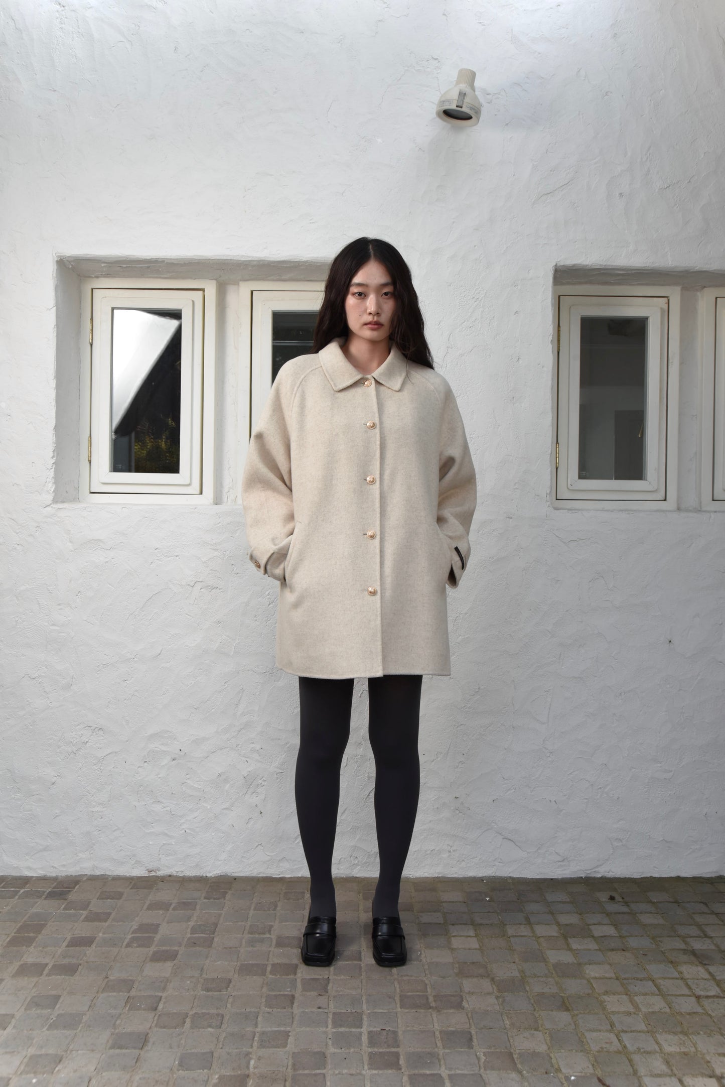 handmade college button wool coat