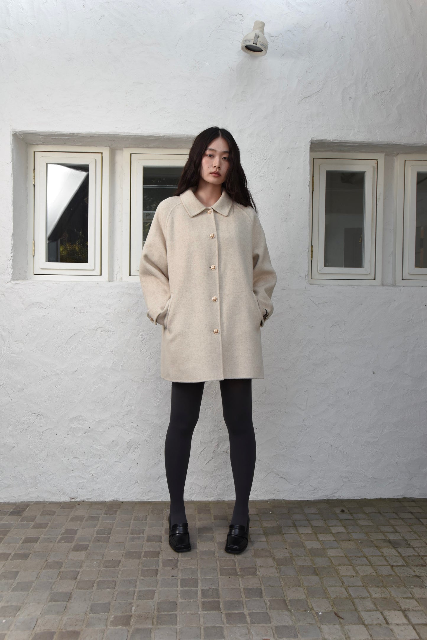 handmade college button wool coat