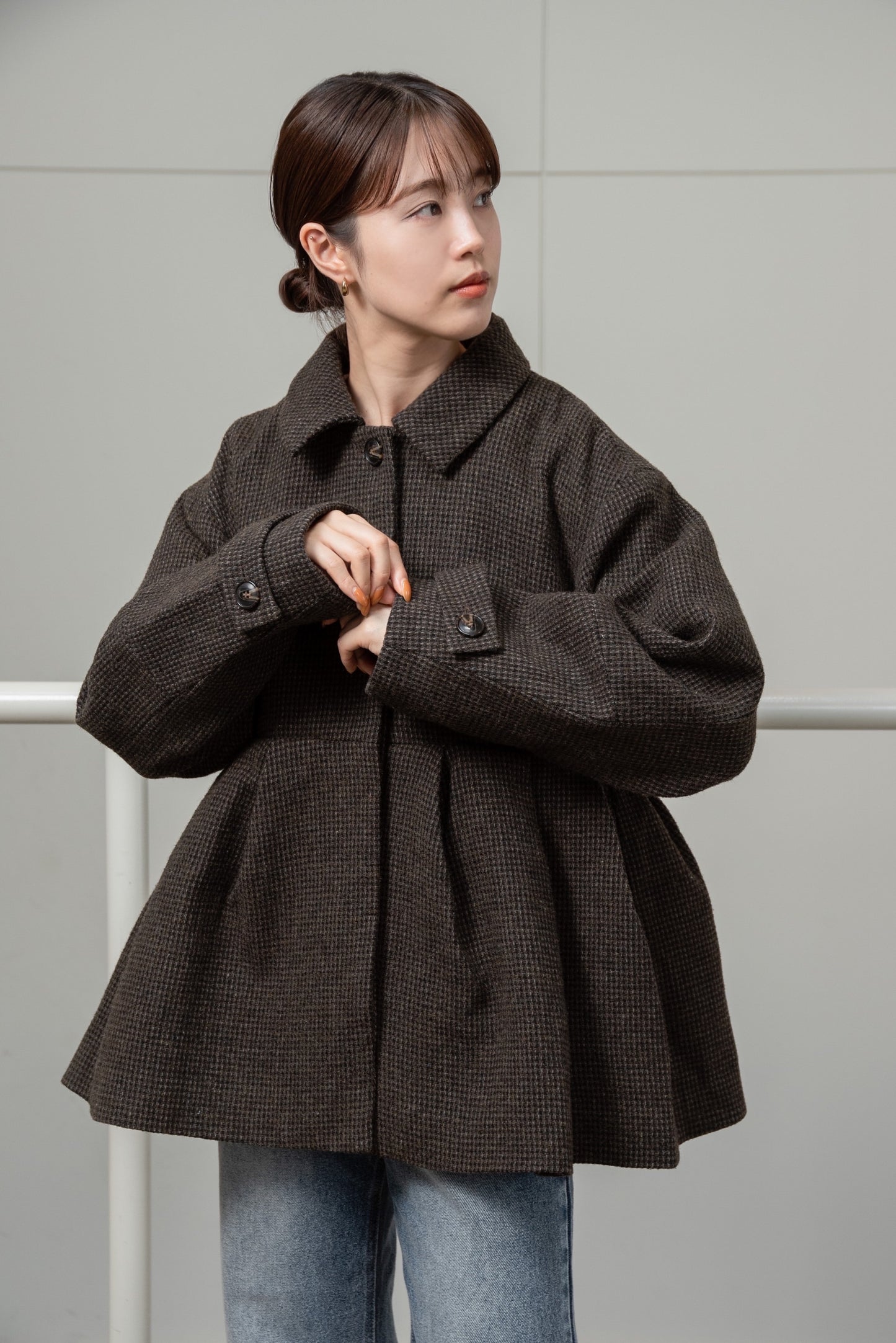 hidden button peplum flare coat