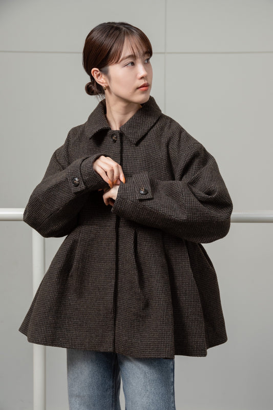 hidden button peplum flare coat