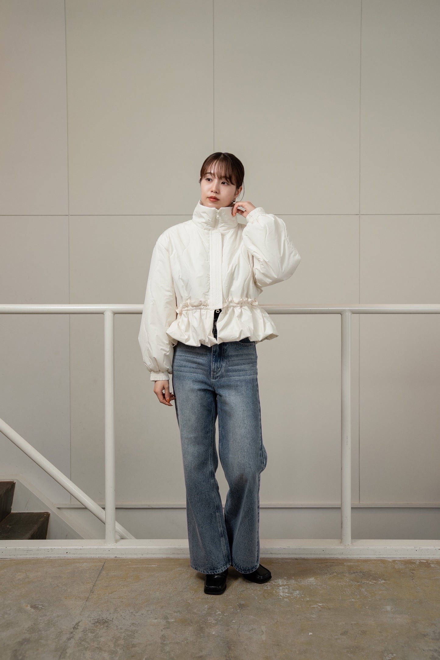 wave stitch balloon frill blouson