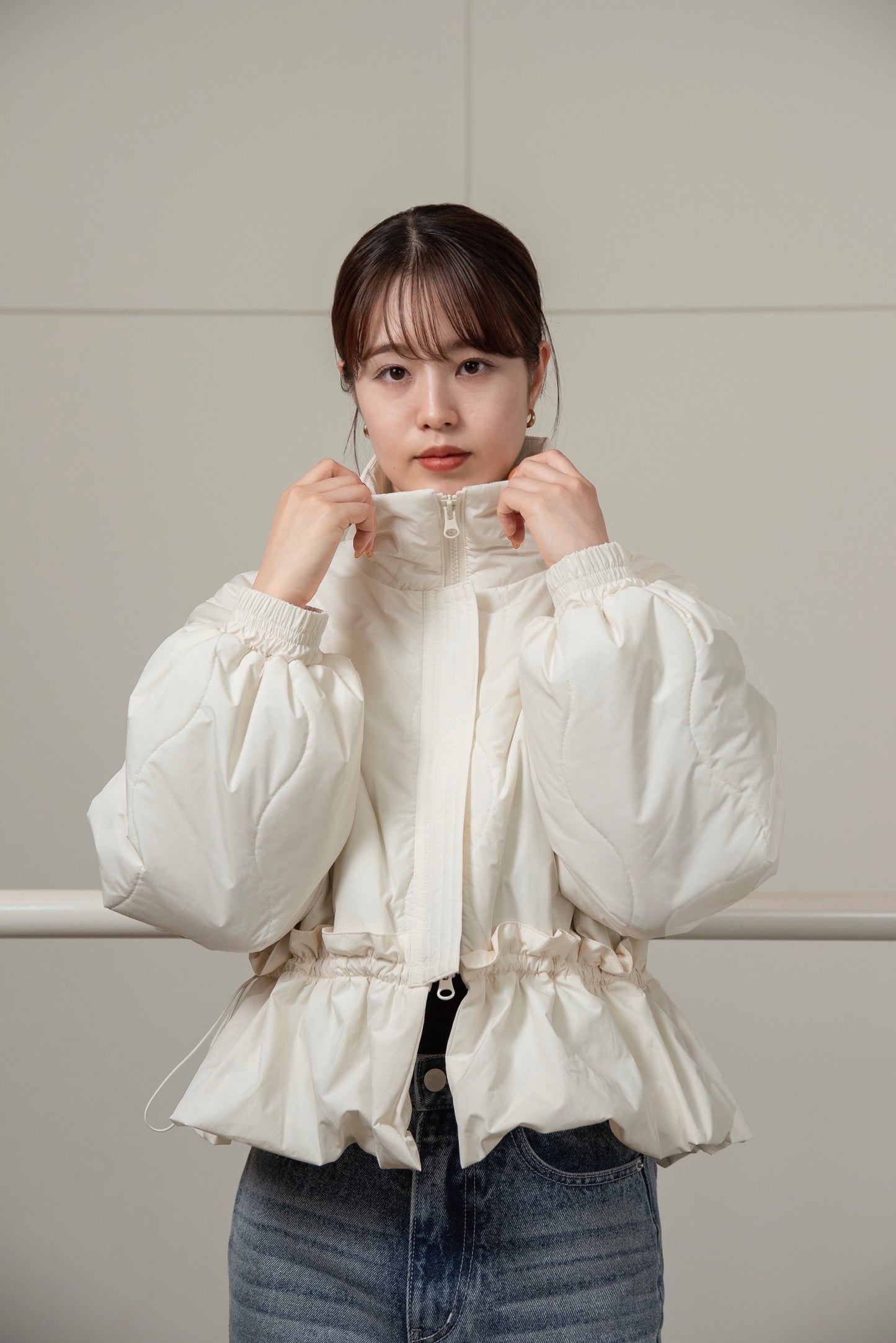 wave stitch balloon frill blouson