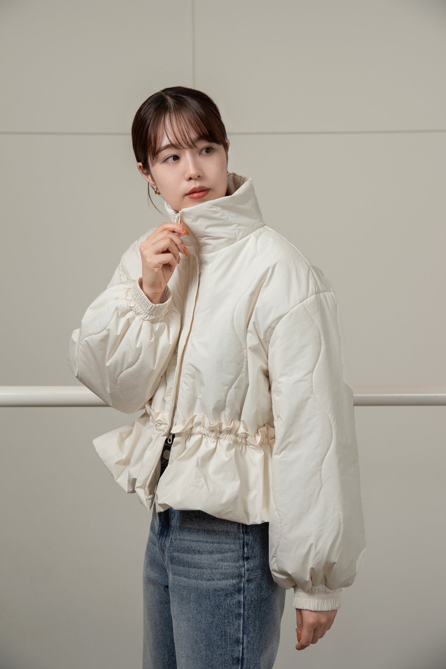 wave stitch balloon frill blouson