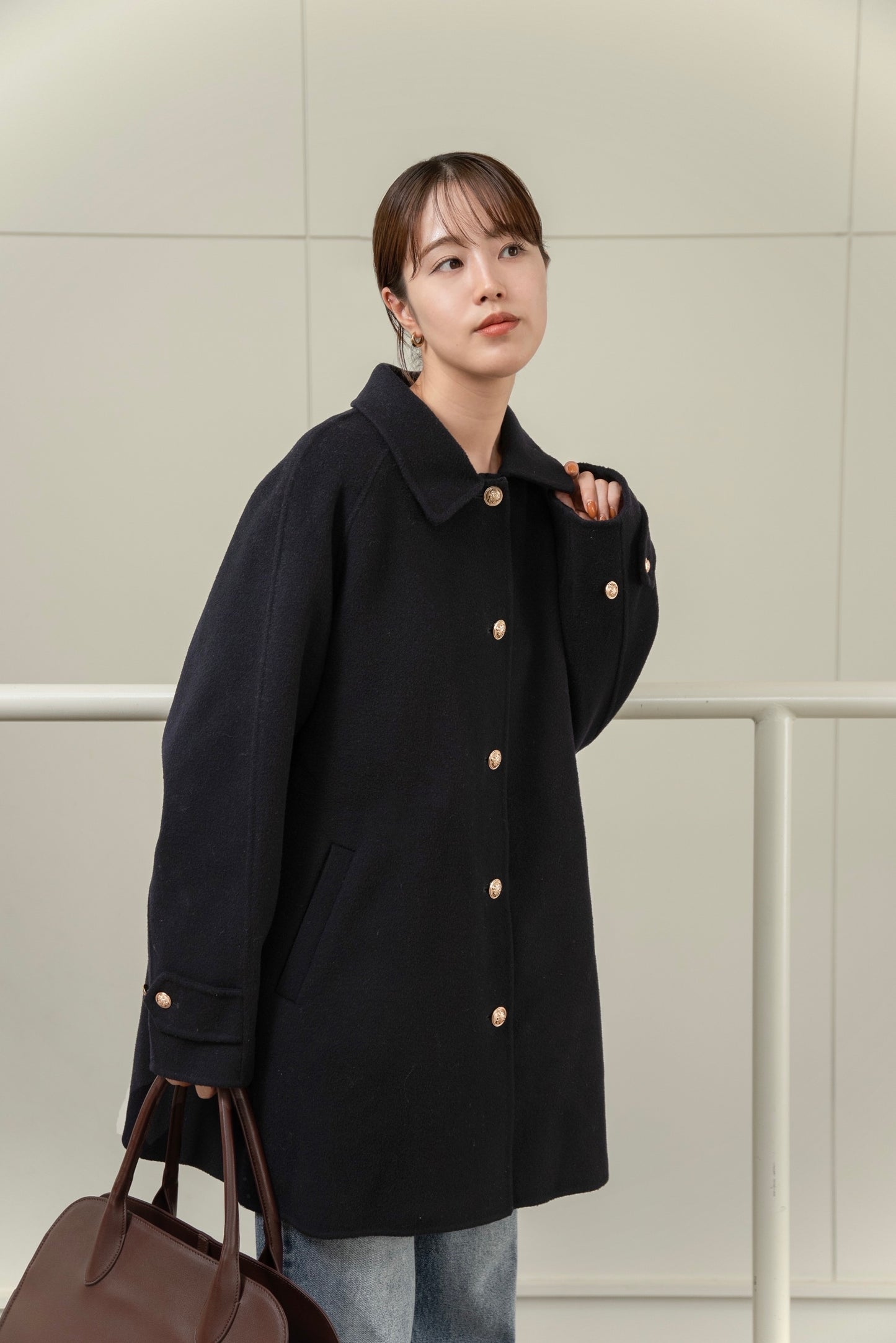 handmade college button wool coat