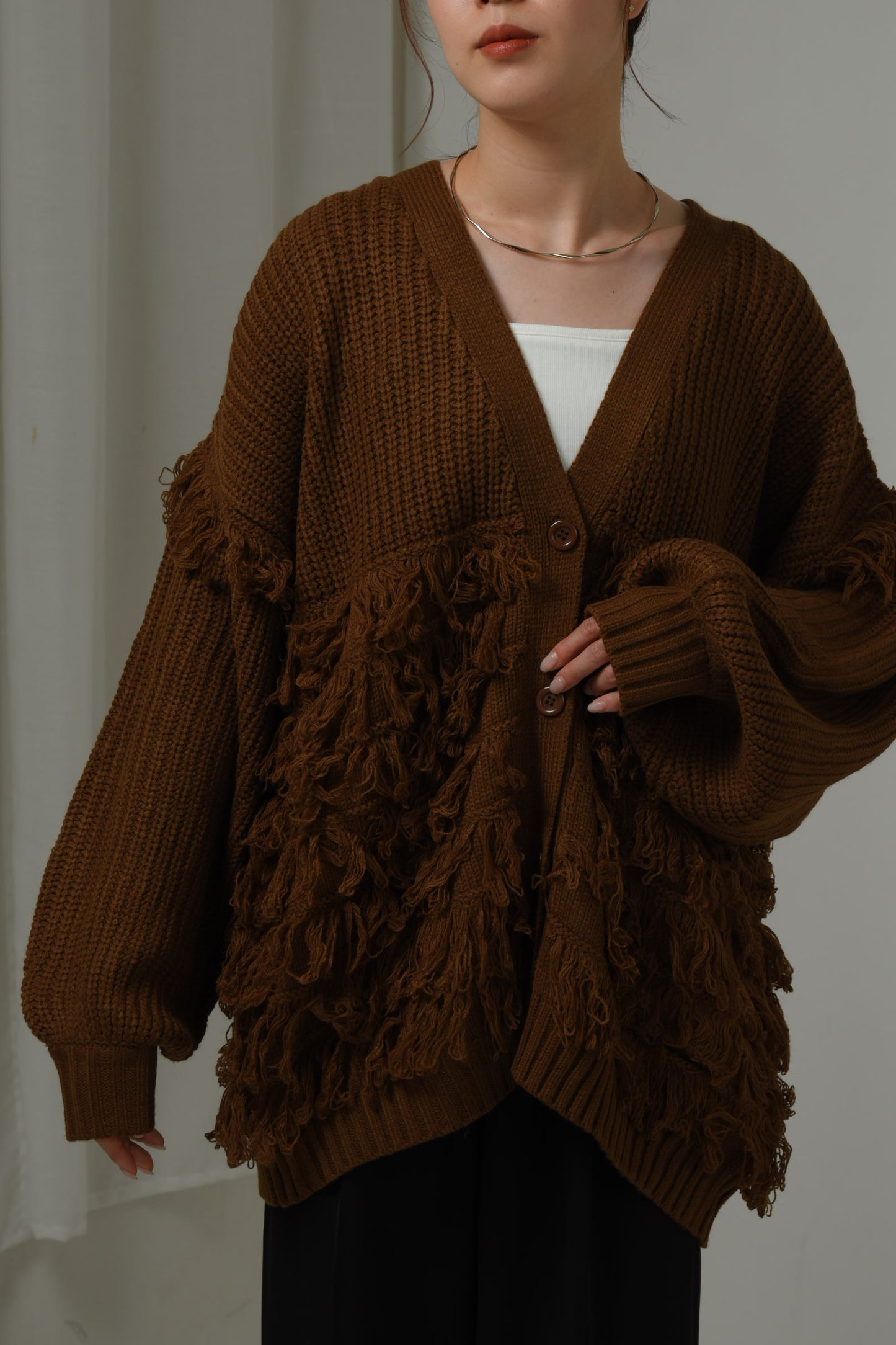 bulky fringe knit cardigan