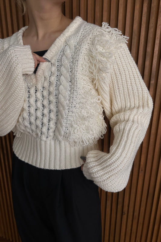 fringe bulky pullover