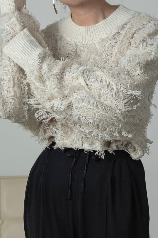 wave fringe high neck knit
