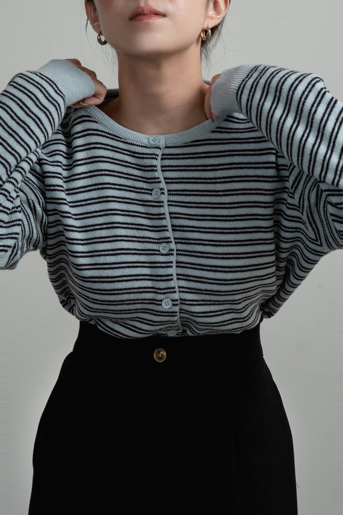horizontal stripe crew neck cardigan