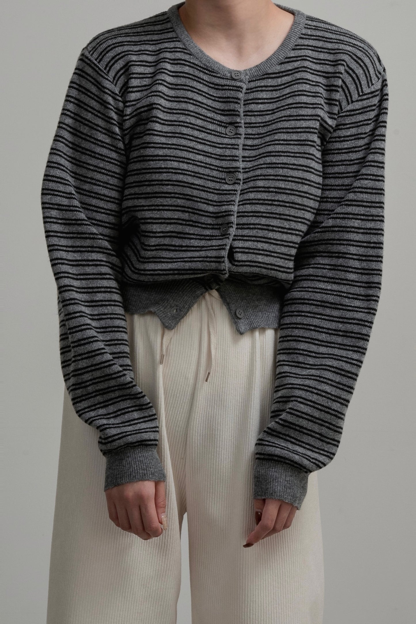 horizontal stripe crew neck cardigan