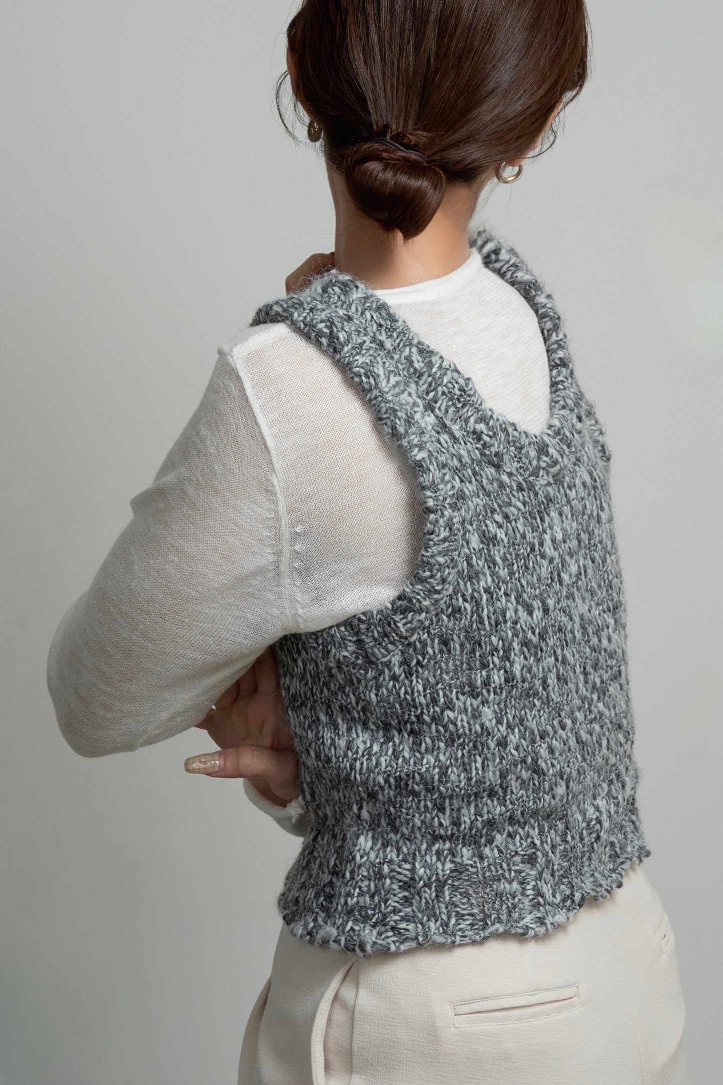 mix uneck knit vest