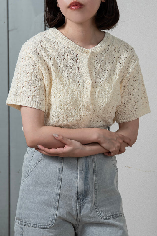 openwork mesh short sleeve cardigan