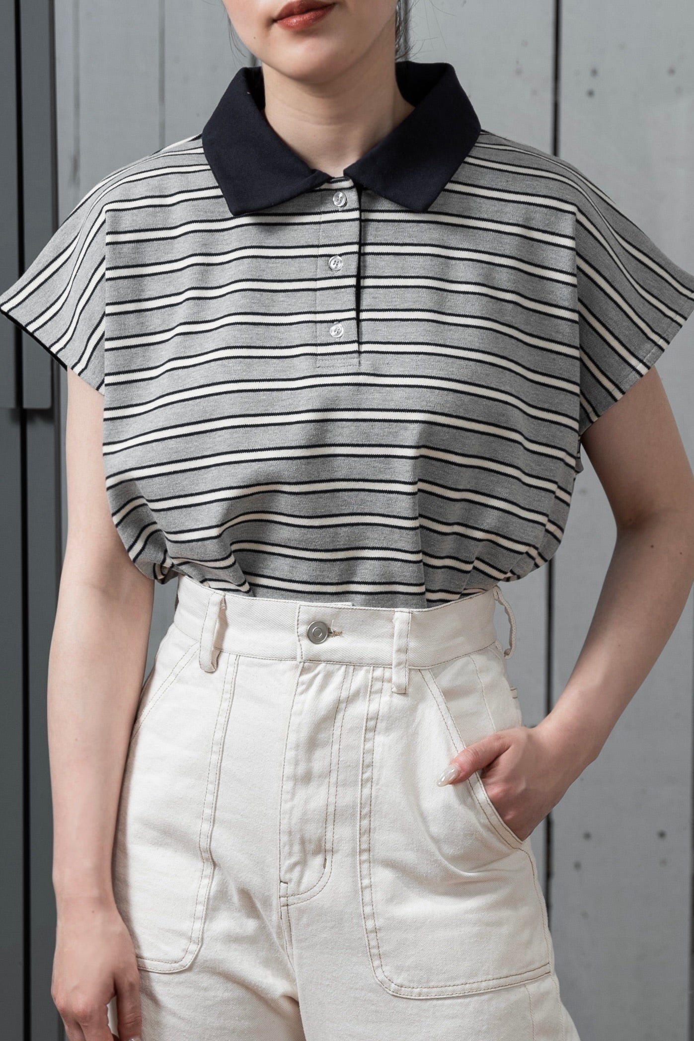 french sleeve multi border tops