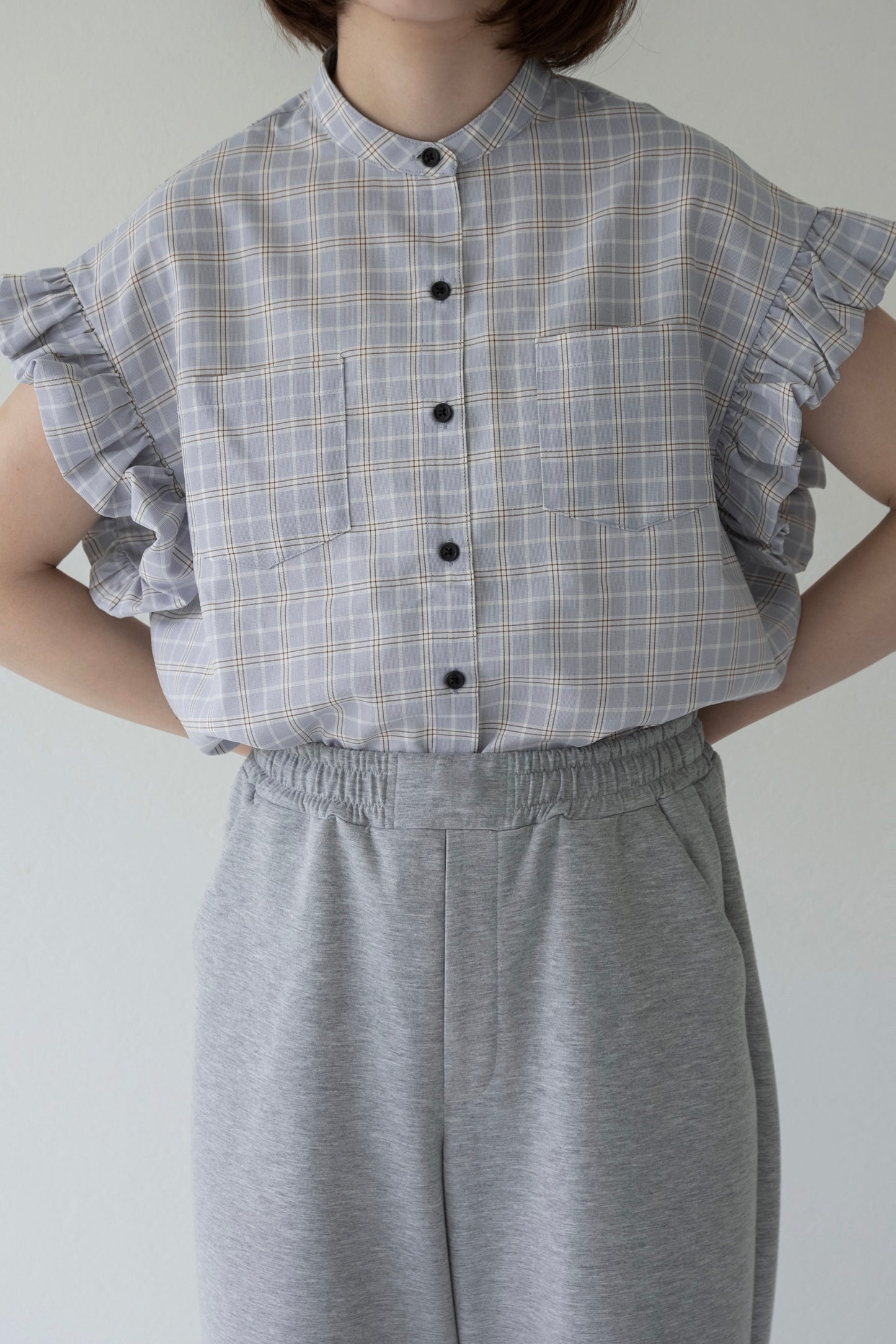 band collar balloon sleeve tops