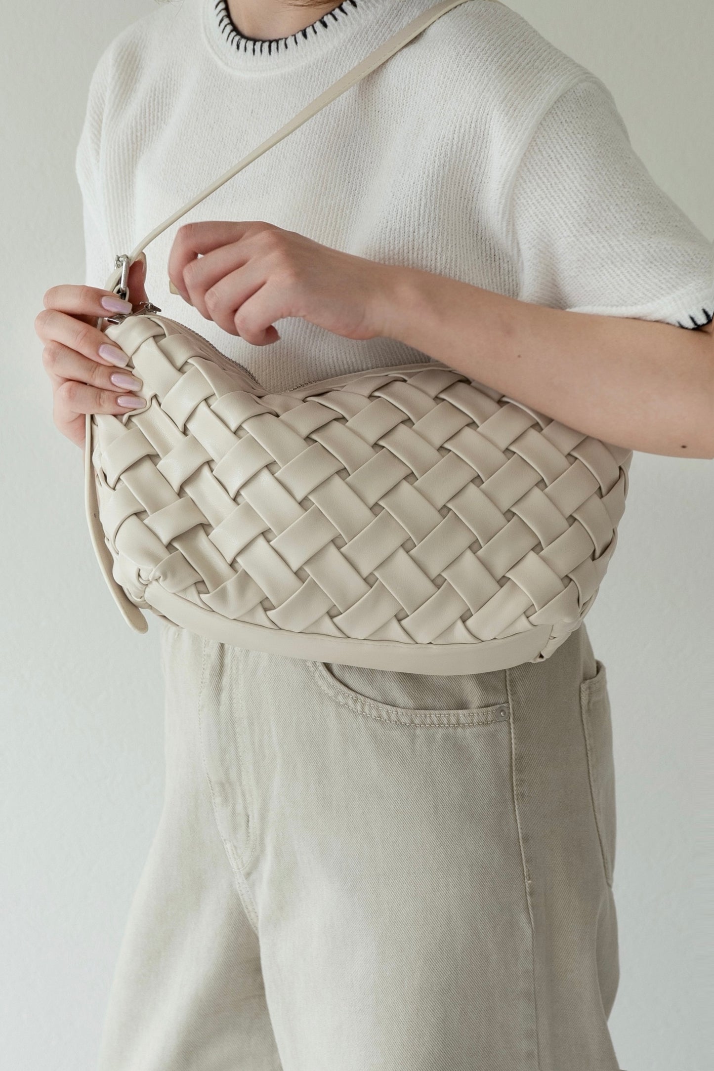 woven look single handle bag