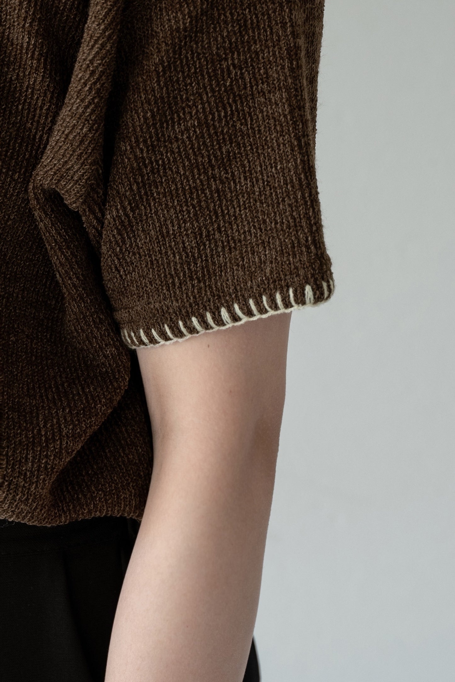 blanket stitch short sleeve knit tops