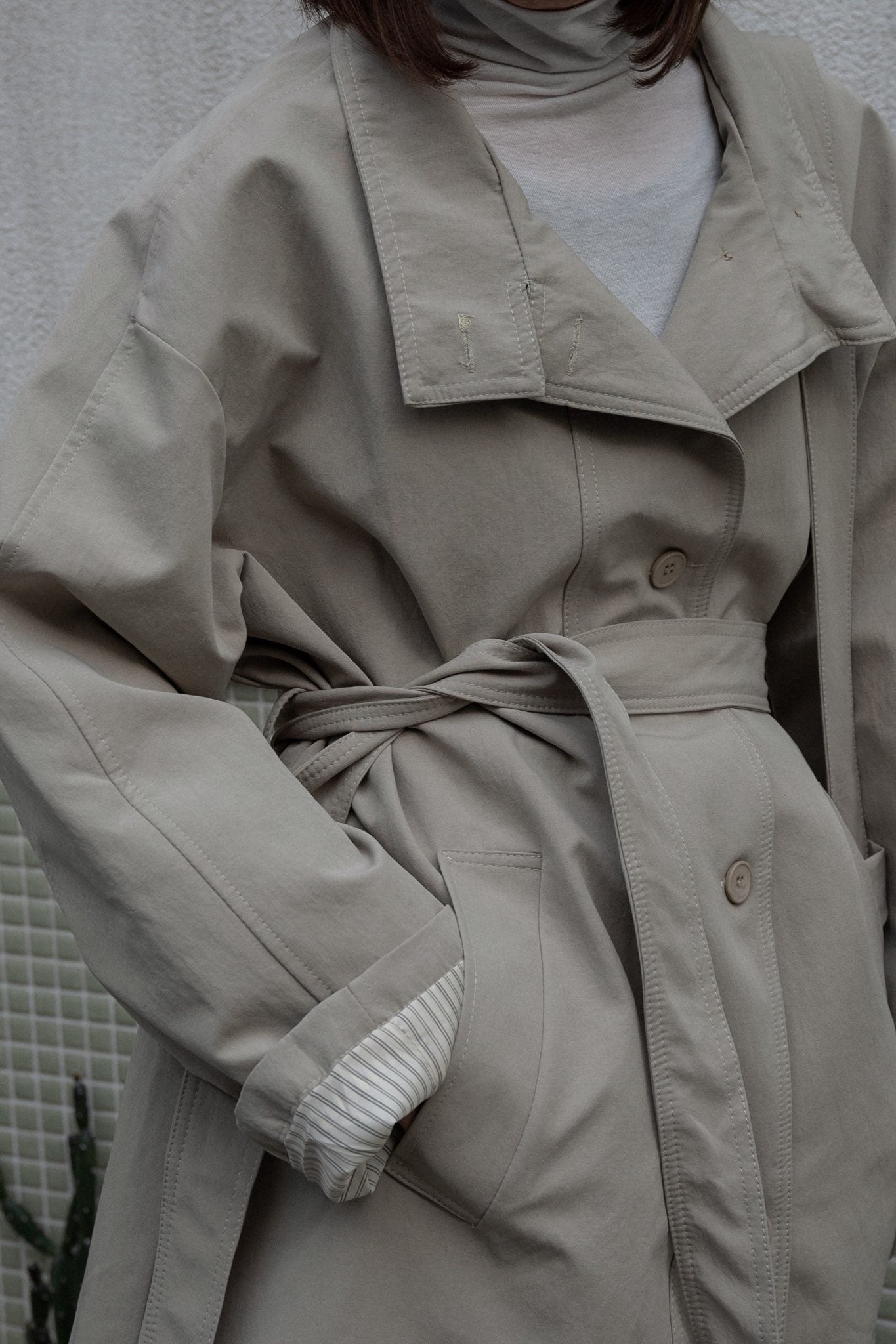 bag set sleeve stripe trench coat
