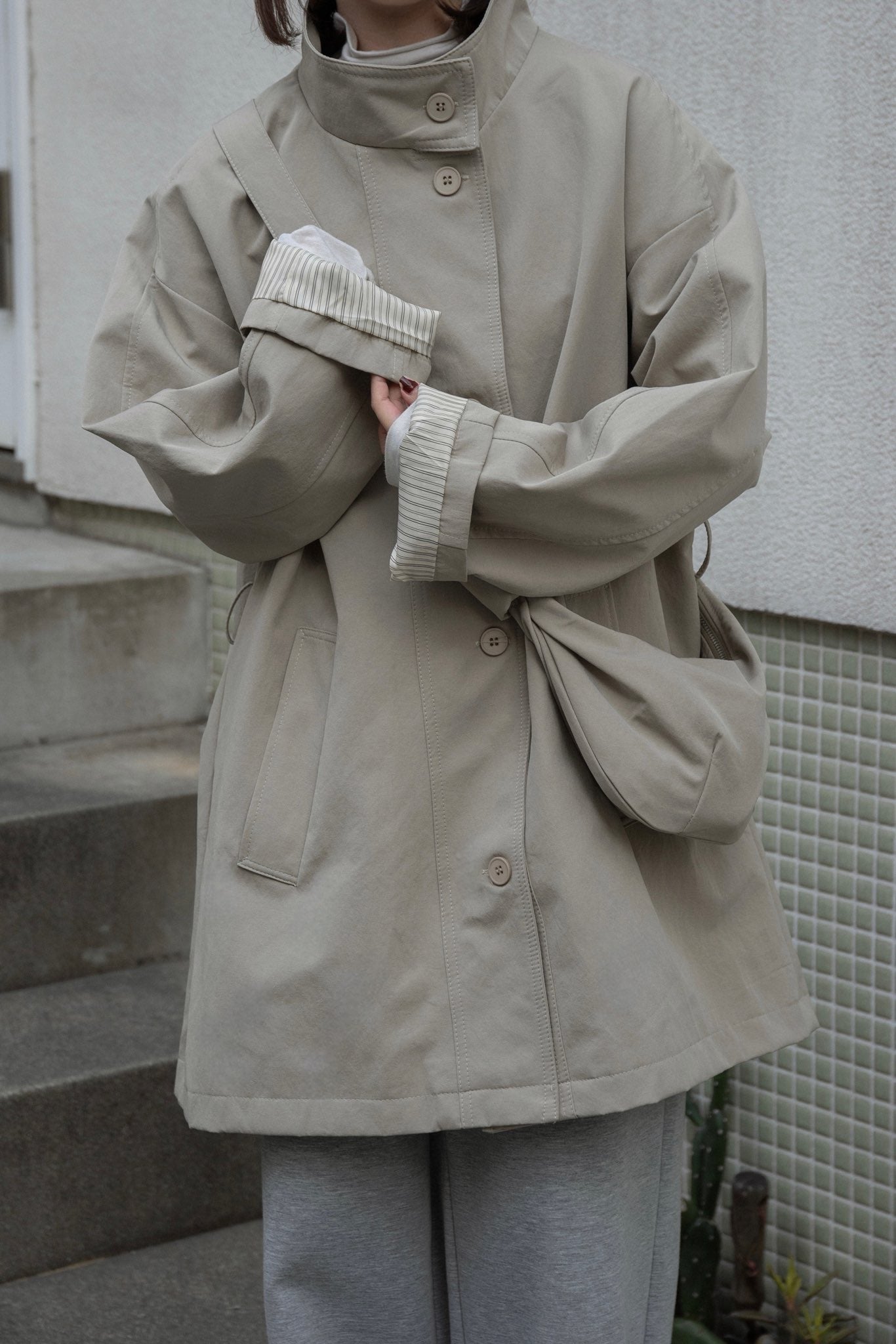 bag set sleeve stripe trench coat