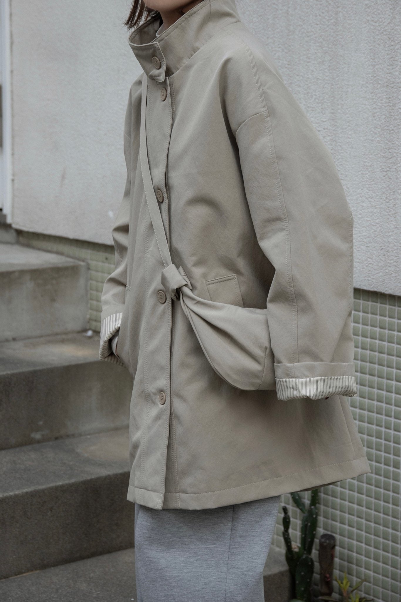 bag set sleeve stripe trench coat