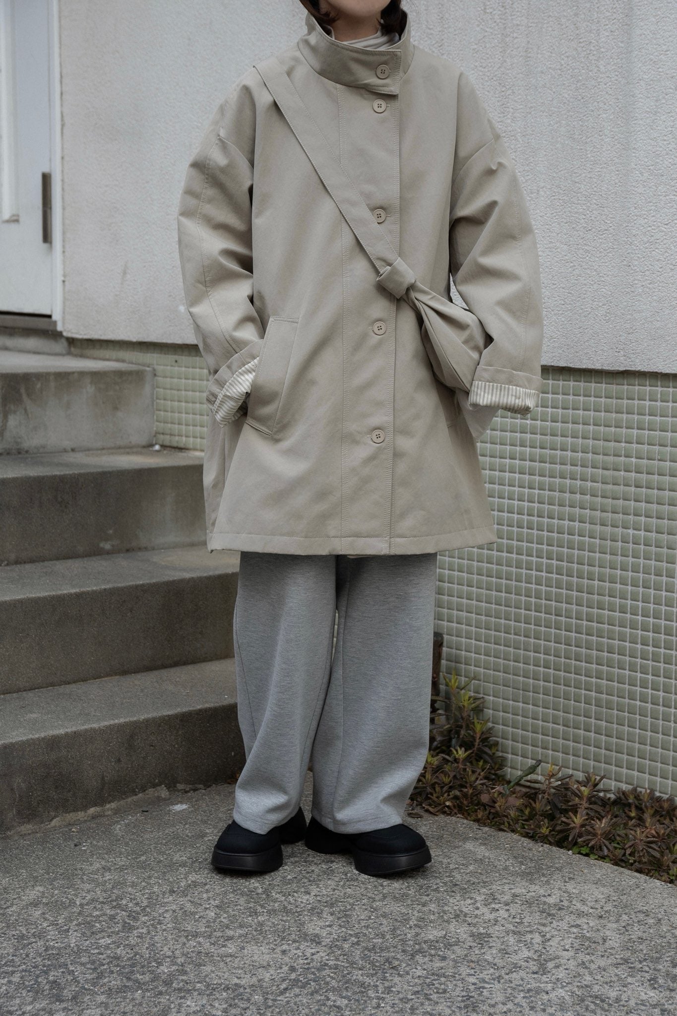 bag set sleeve stripe trench coat