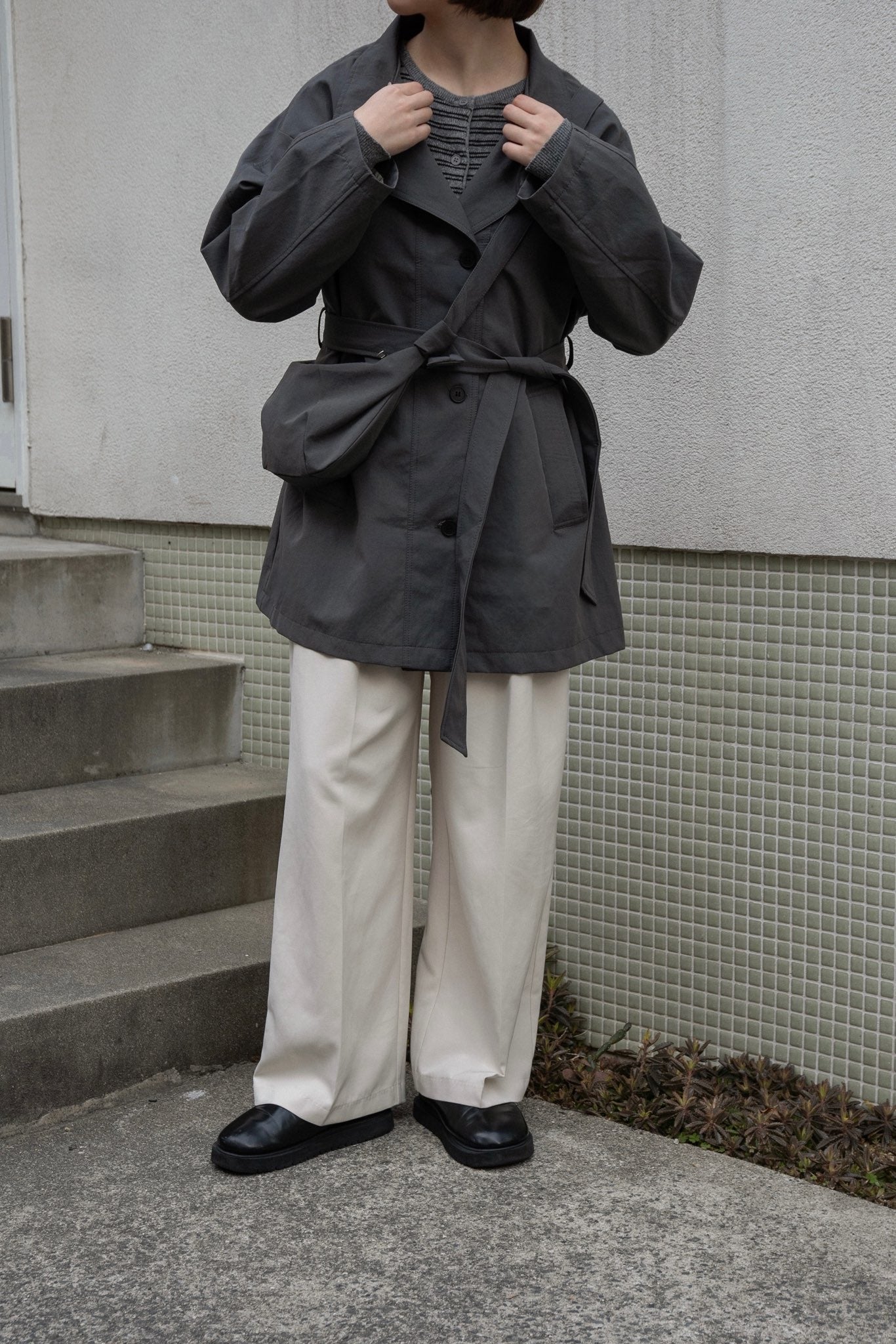 bag set sleeve stripe trench coat