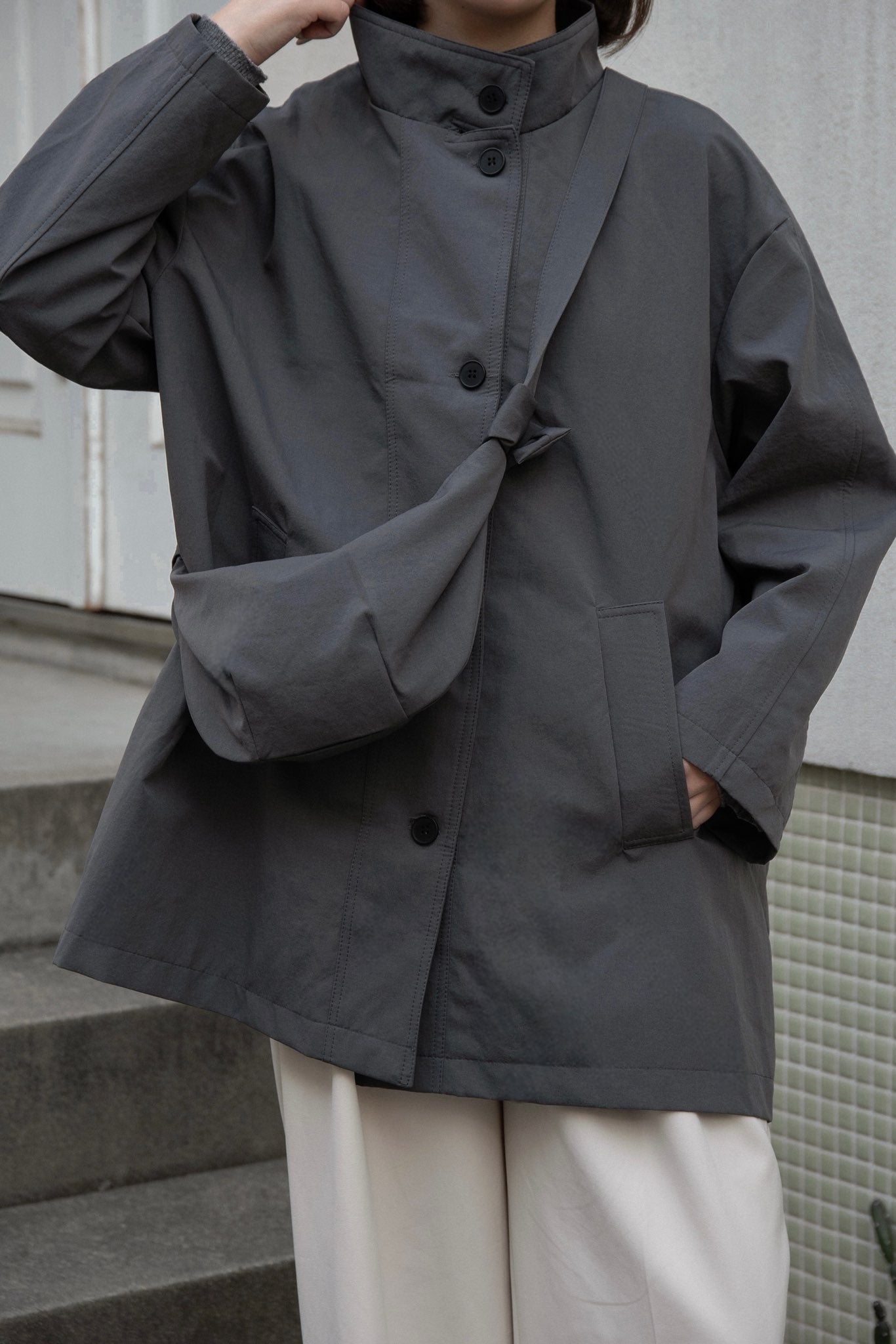 bag set sleeve stripe trench coat