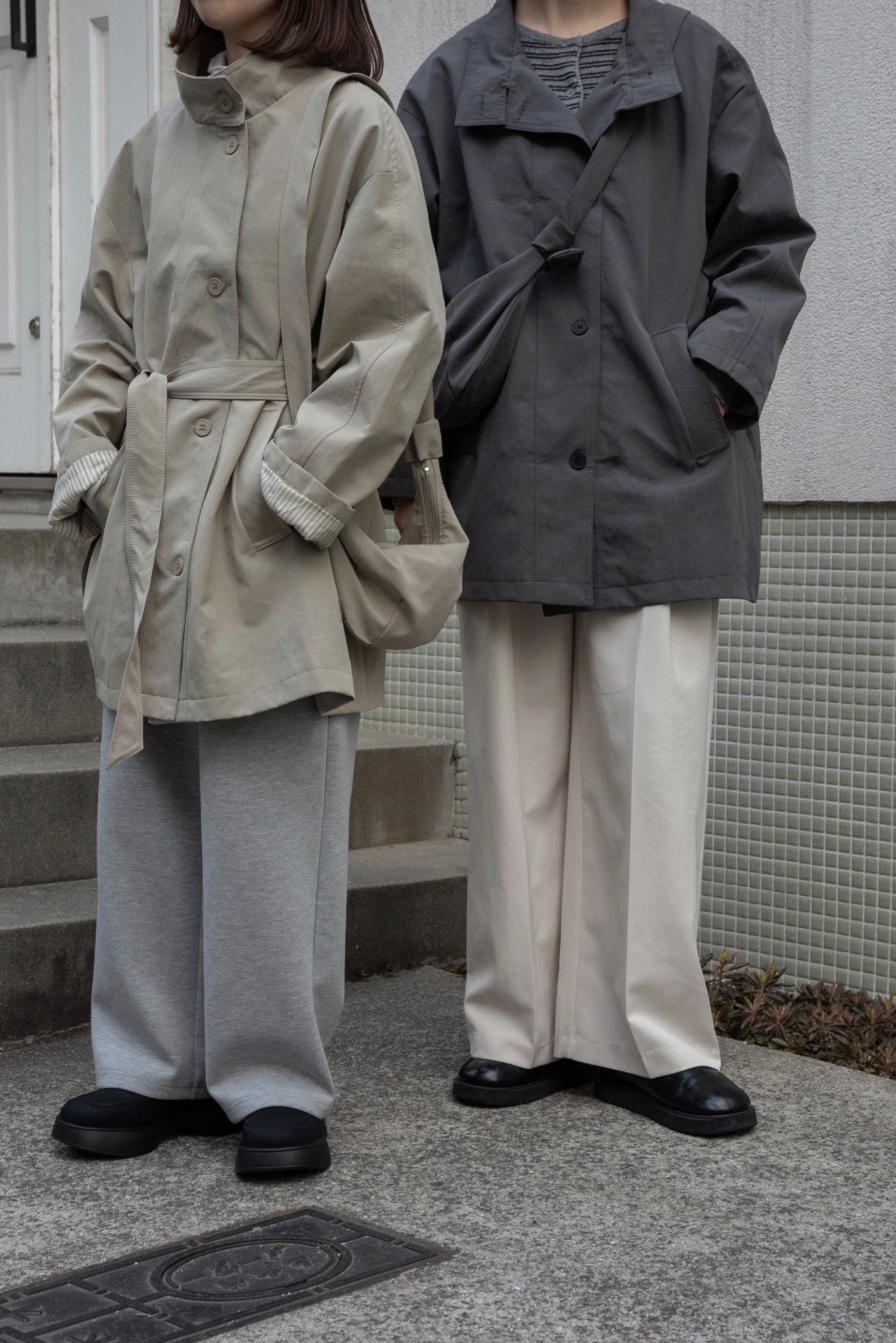 bag set sleeve stripe trench coat