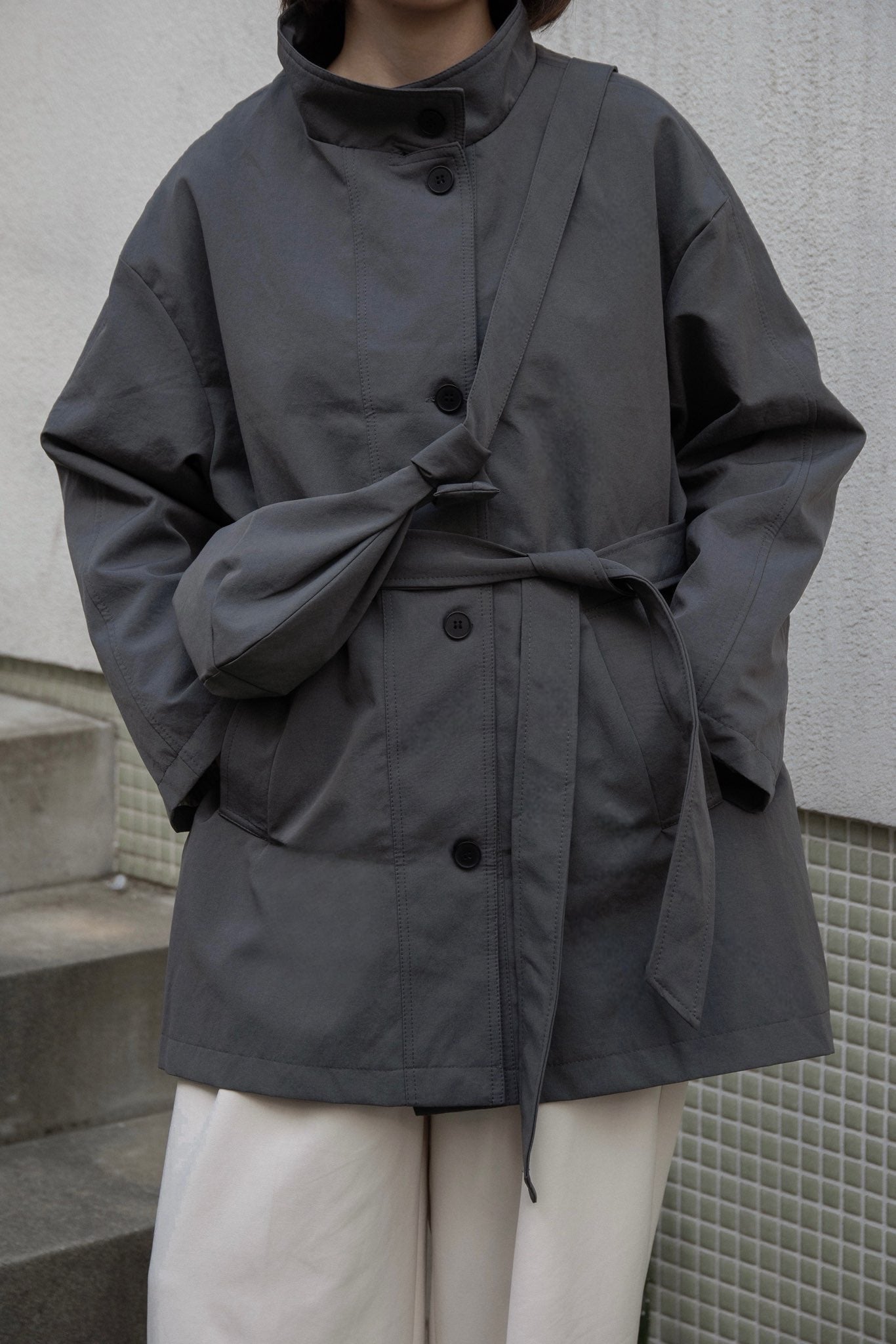 bag set sleeve stripe trench coat