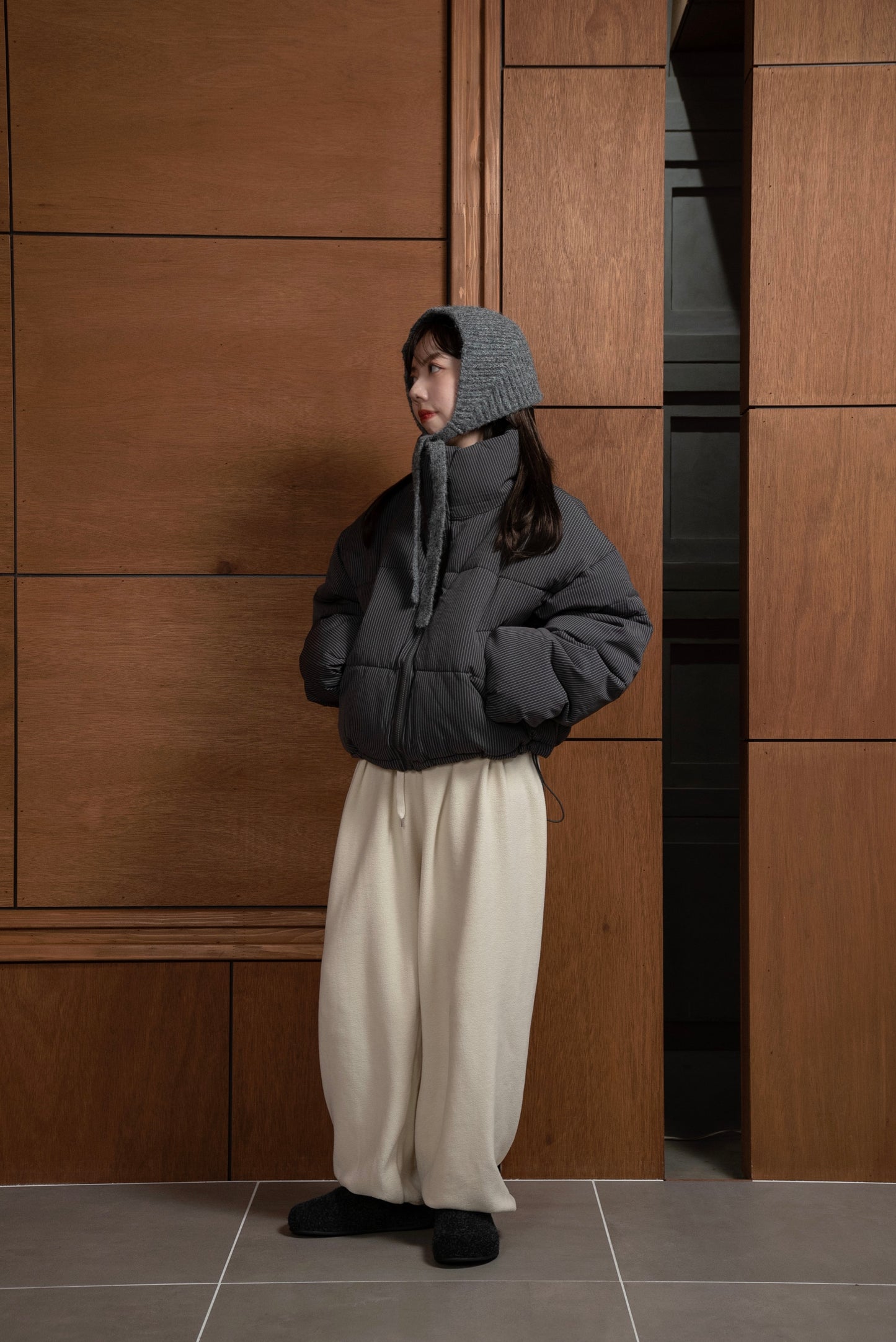 thin stripe high neck quilting coat