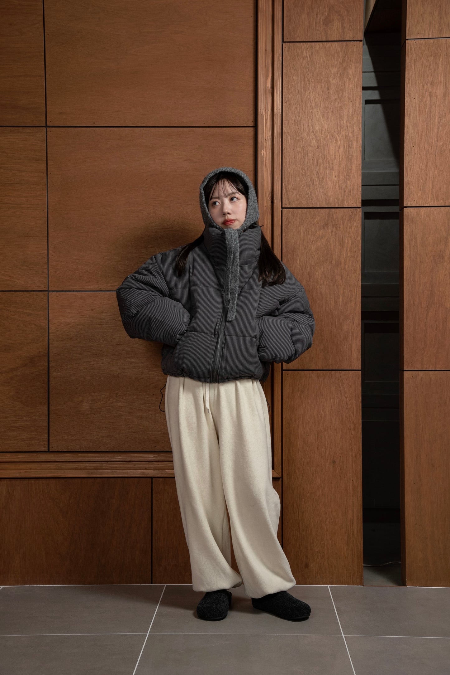 thin stripe high neck quilting coat