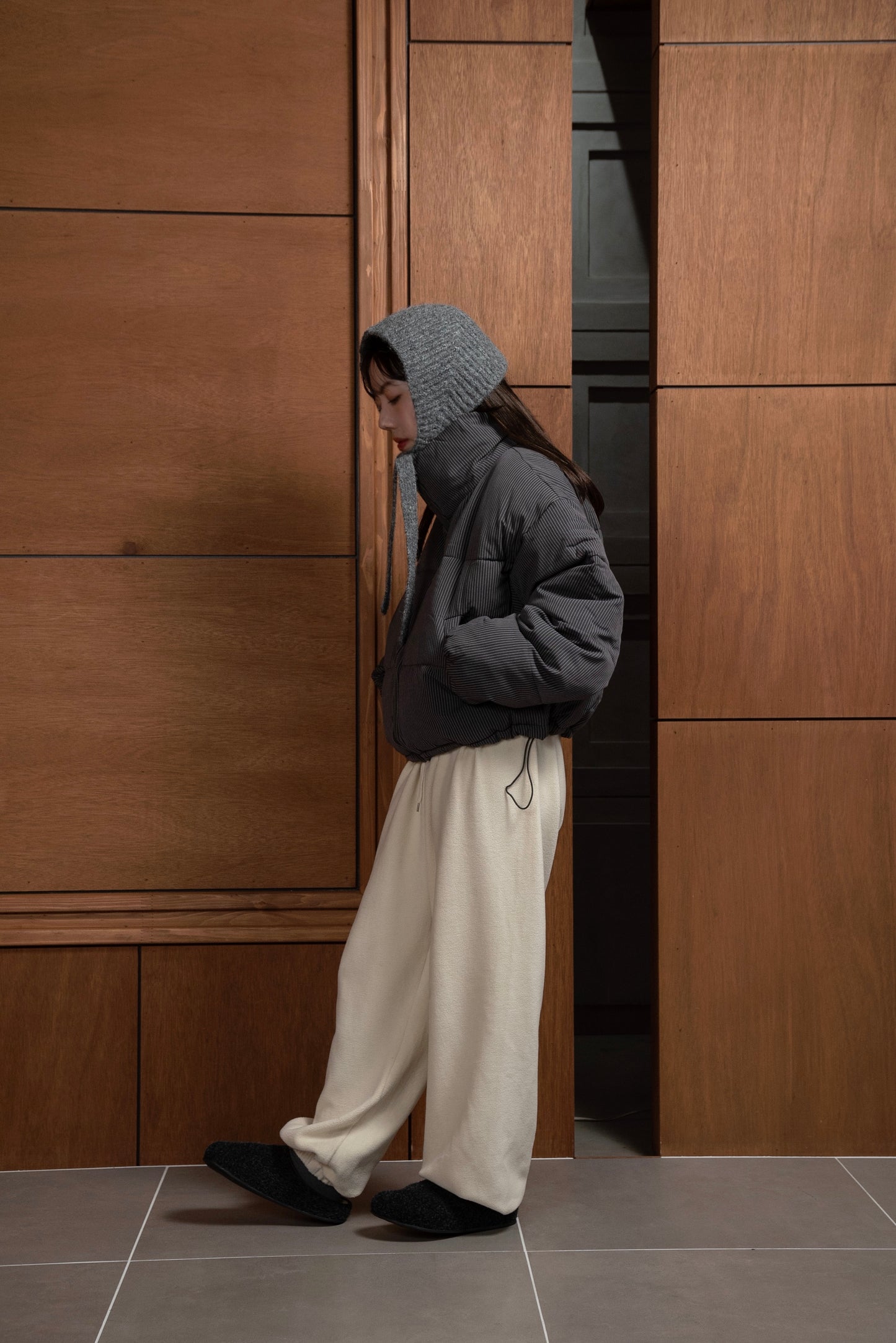 thin stripe high neck quilting coat