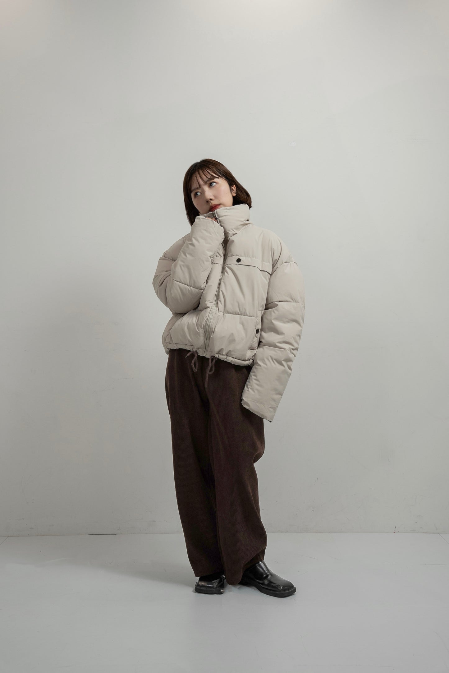 high neck corduroy point quilting coat