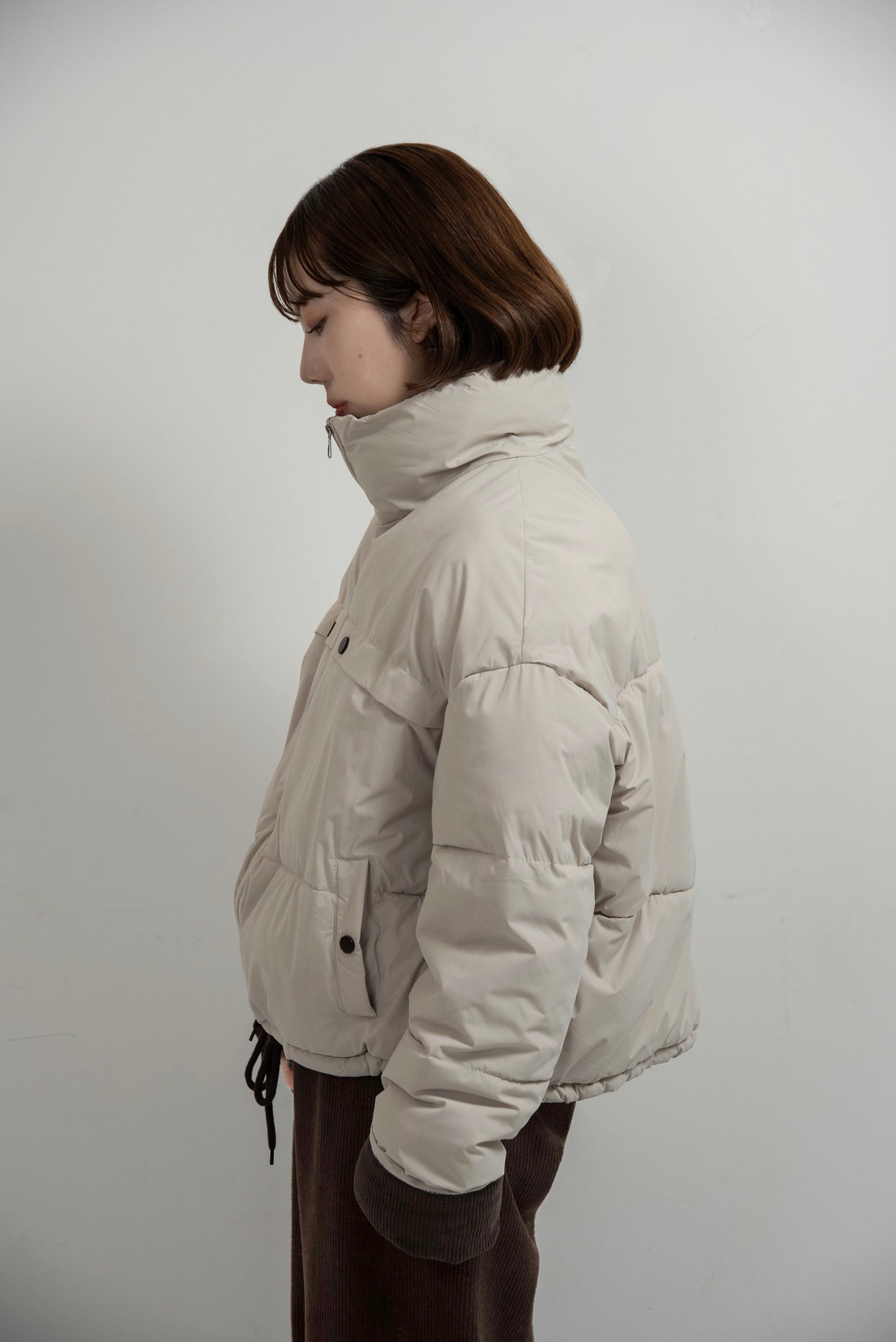 high neck corduroy point quilting coat