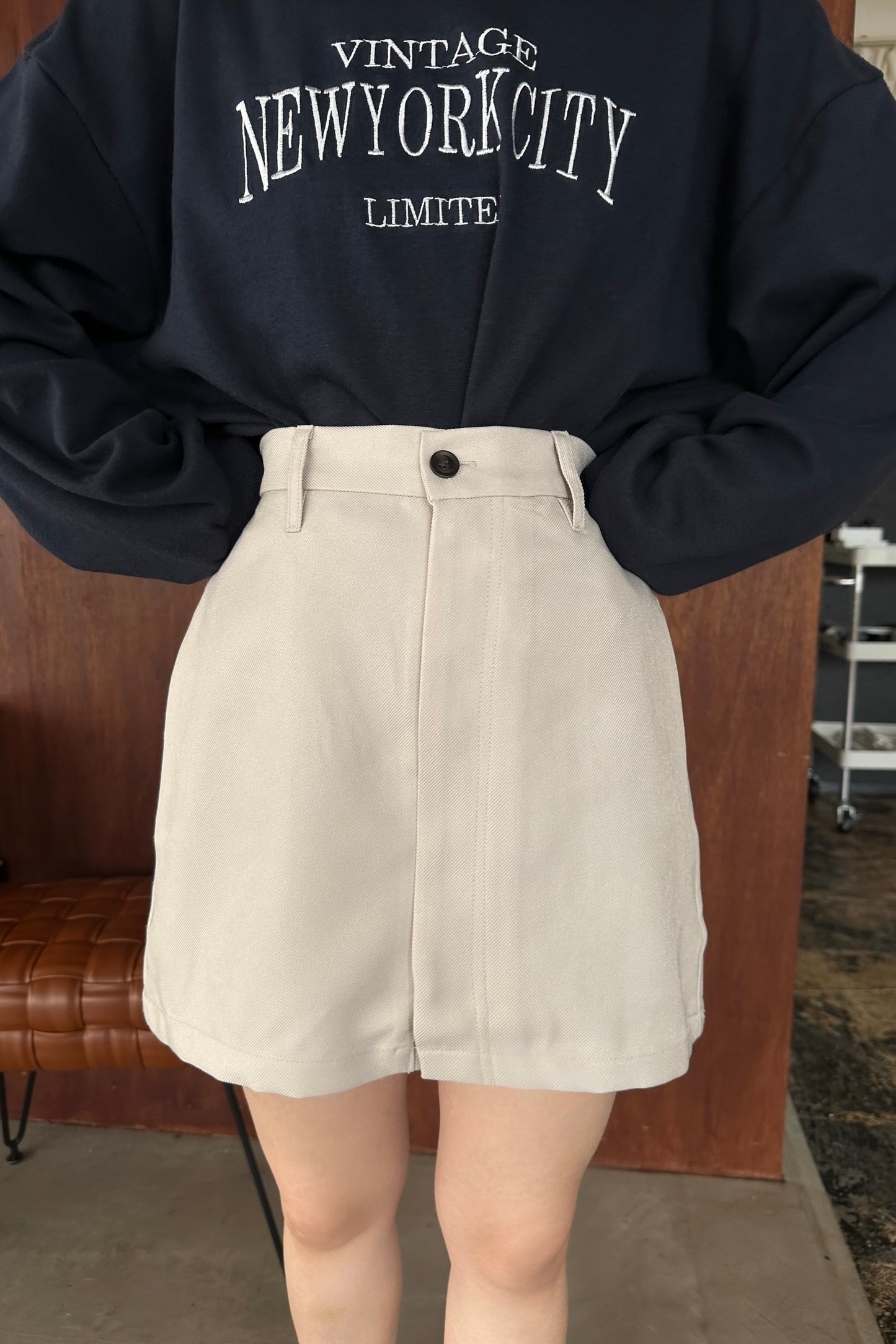 twill front switching mini skirt