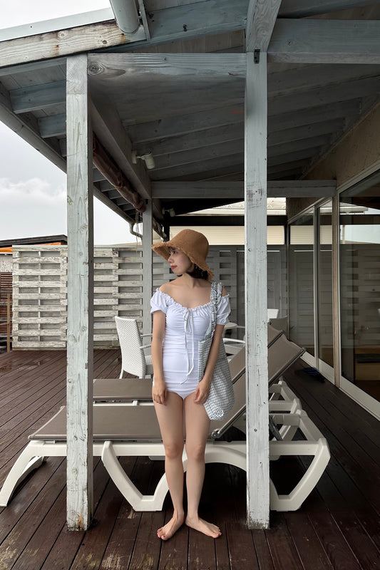 front gather short sleeve swimwear