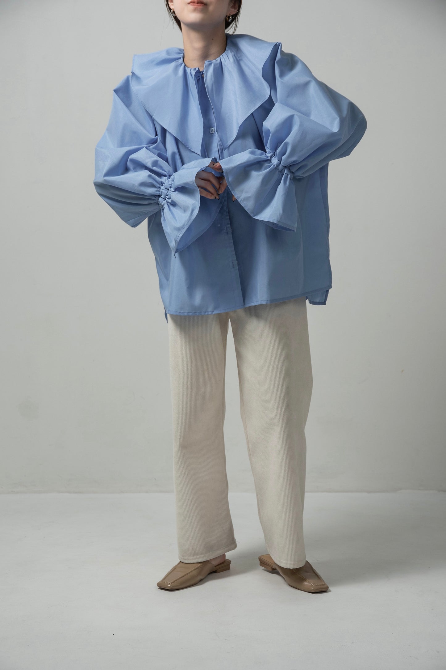big collar frill string blouse
