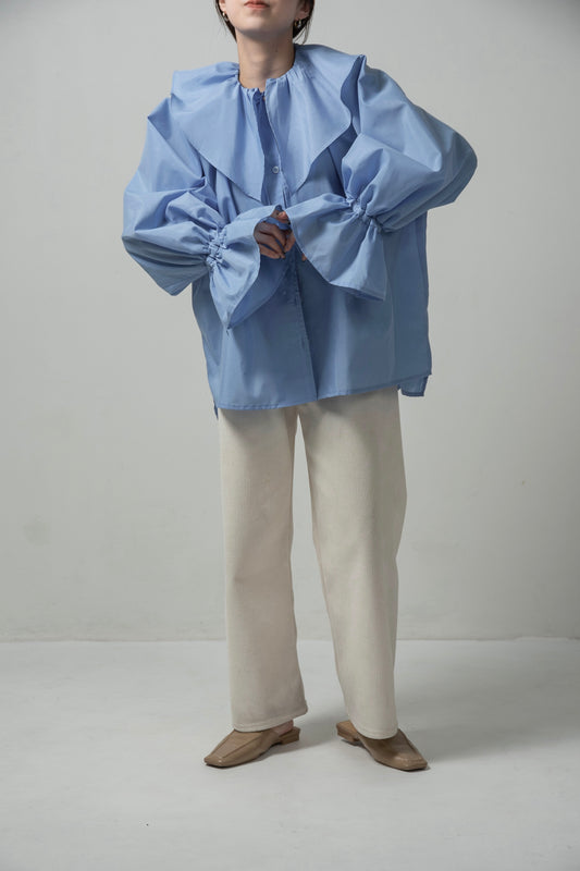 big collar frill string blouse