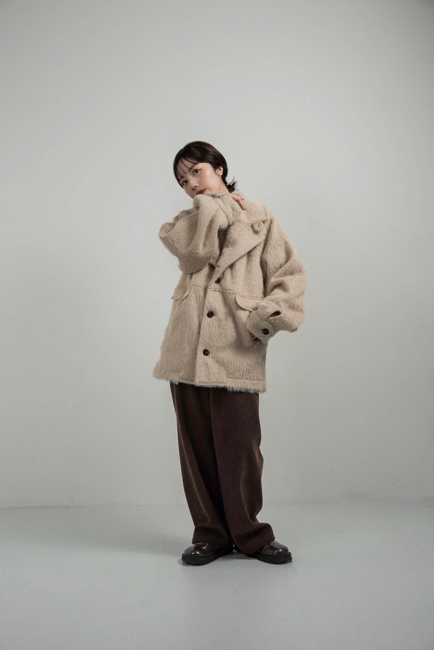 2way shaggy random button coat