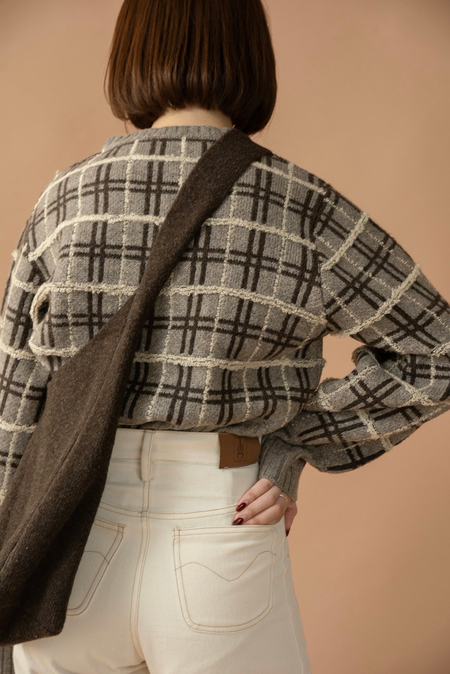 mix pattern bicolor check rib knit