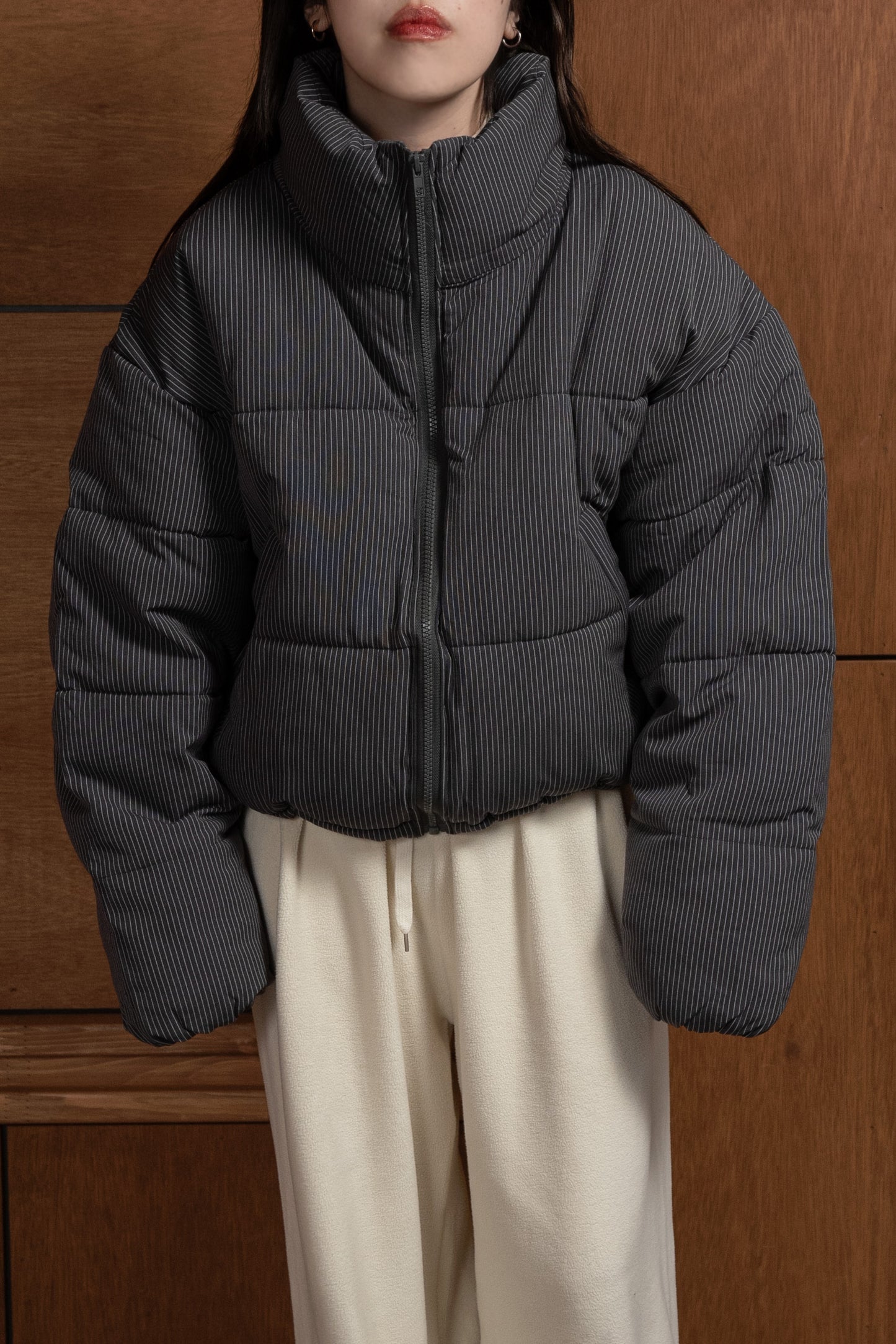 thin stripe high neck quilting coat