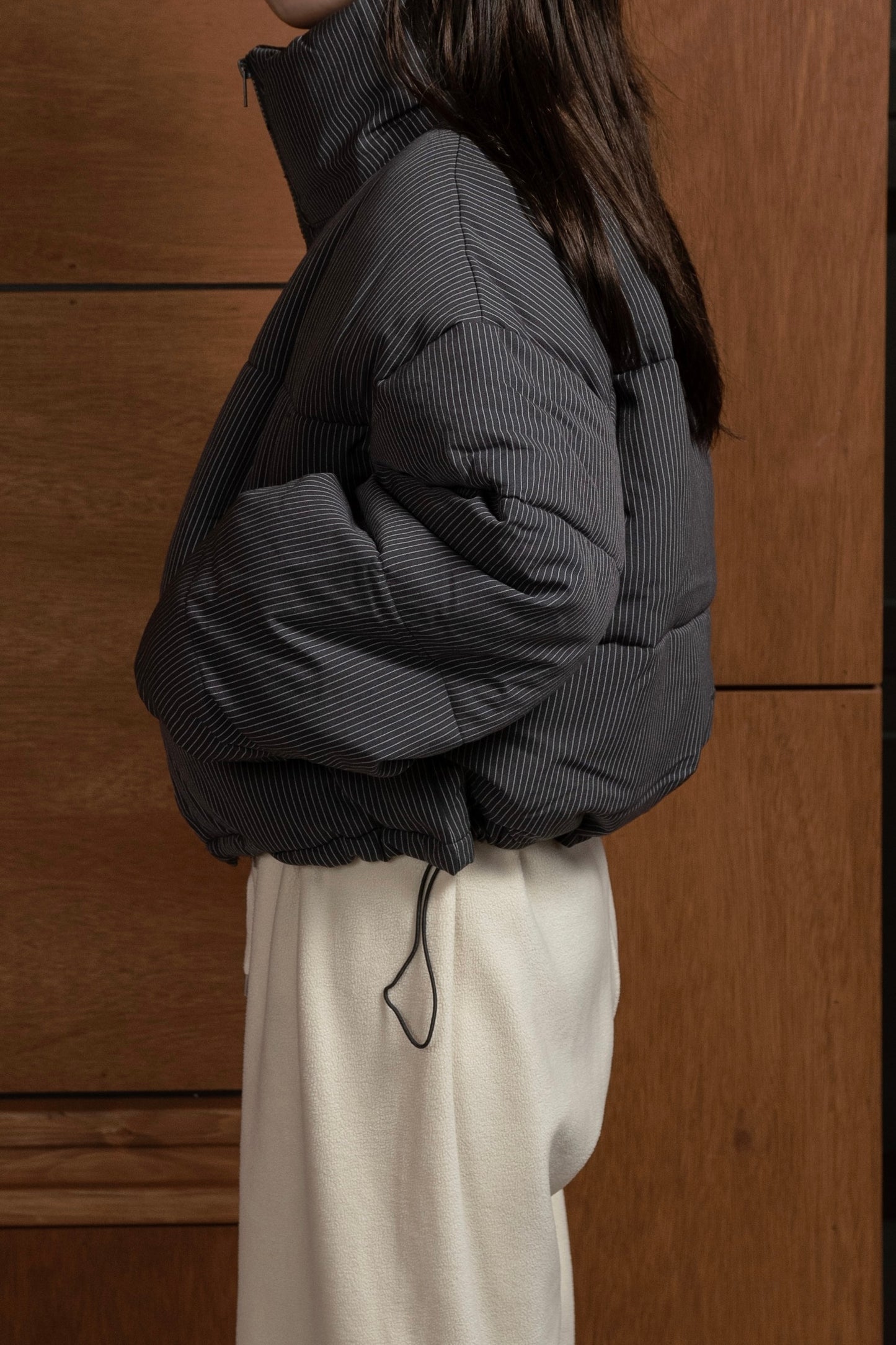 thin stripe high neck quilting coat