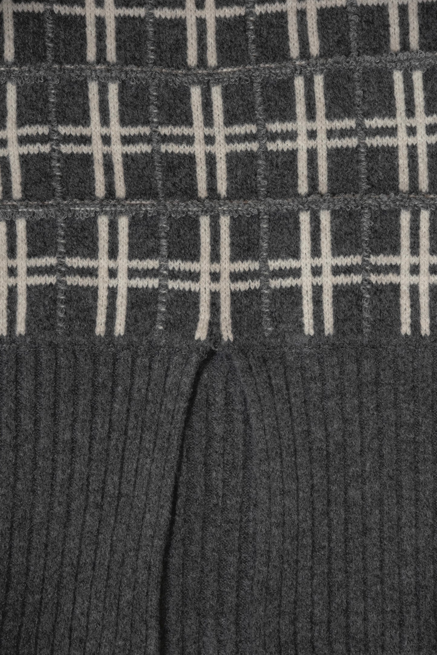 mix pattern bicolor check rib knit