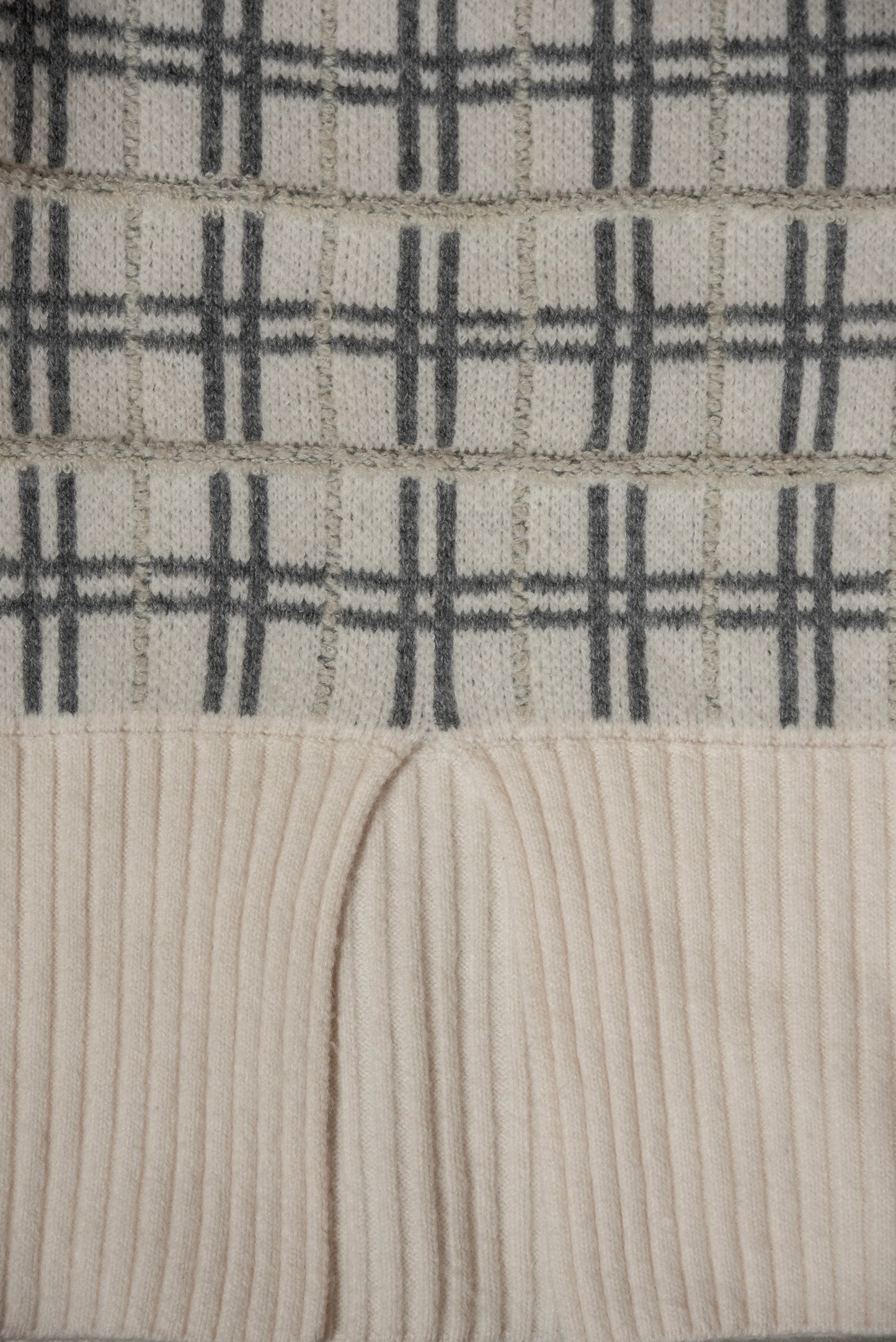 mix pattern bicolor check rib knit