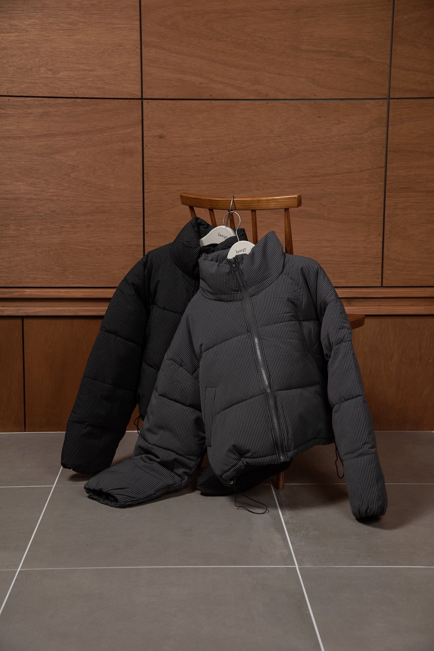 thin stripe high neck quilting coat