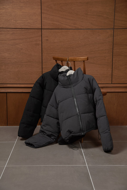 thin stripe high neck quilting coat